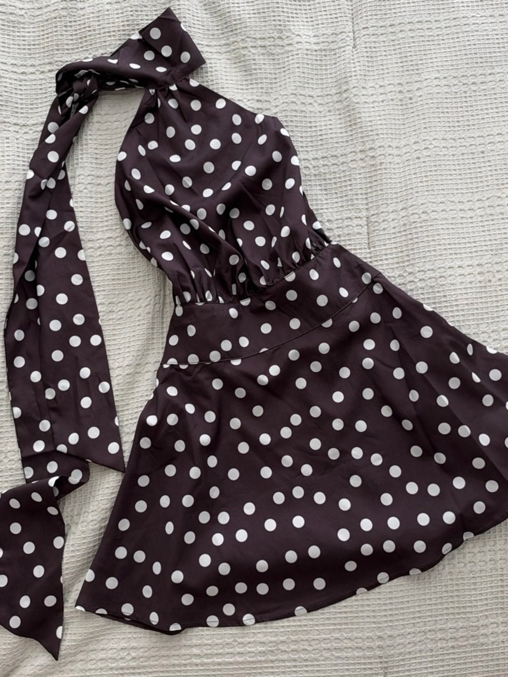 Brienne Mini Dress in Brown & White Dot